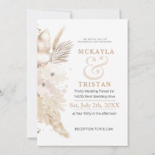 Invitación a la boda floral de acuarela dorada