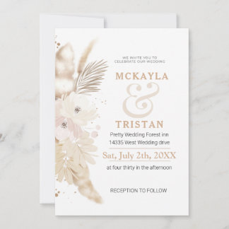 Invitación a la boda floral de acuarela dorada