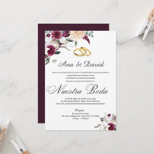 Invitación a la boda floral de acuarela elegante d (Anverso/Reverso In Situ)