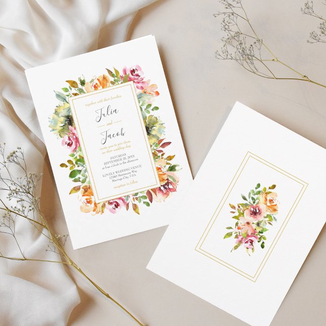 Invitación a la boda floral de acuarela en el jard (Summer Garden Watercolor Floral Wedding Invitation)