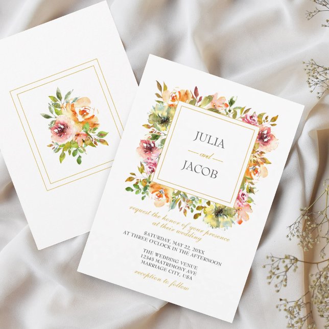 Invitación a la boda floral de acuarela en el jard (Summer Garden Watercolor Floral Wedding Invitation)
