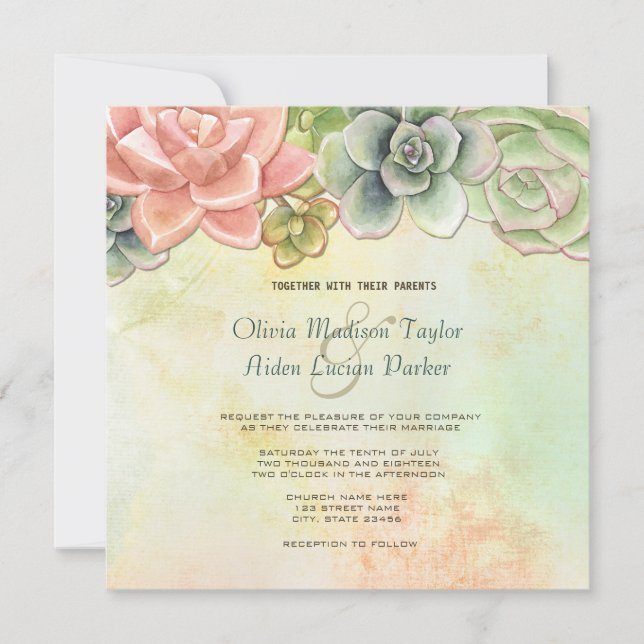 Invitación a la boda floral de acuarela exitosa (Anverso)