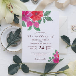 Invitación a la boda floral de acuarela Fuchsia