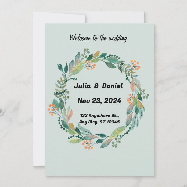 Invitación a la boda floral de acuarela neutra (Anverso)