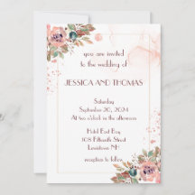 Invitación a la boda floral de acuarela romántica