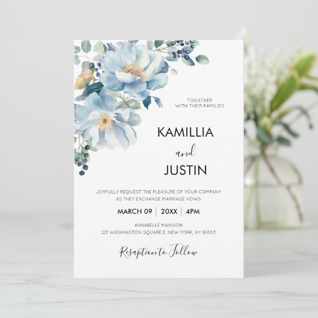 Invitación a la boda floral de acuarela romántica (Anverso de pie)