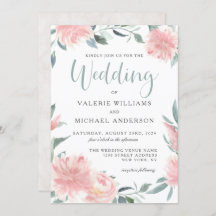 Invitación a la boda floral de acuarela rosa aguda