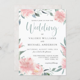 Invitación a la boda floral de acuarela rosa aguda