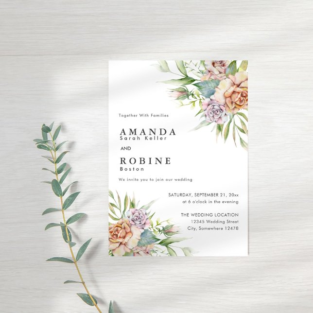 Invitación a la boda floral de acuarela rústica (Subido por el creador)