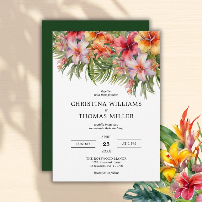 Invitación a la boda floral de acuarela tropical (Subido por el creador)