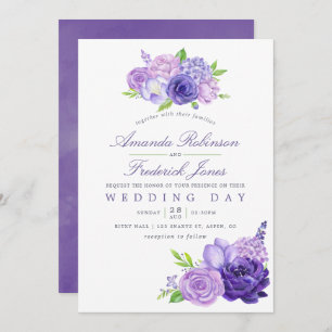 Invitación a la boda floral de acuarela ultra viol