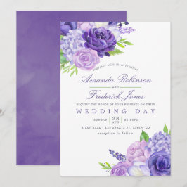 Invitación a la boda floral de acuarela ultra viol