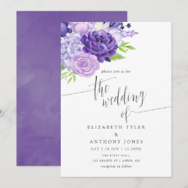 Invitación a la boda floral de acuarela ultra viol