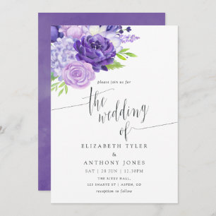 Invitación a la boda floral de acuarela ultra viol
