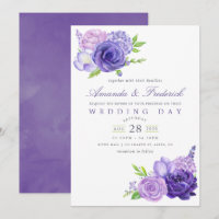 Invitación a la boda floral de acuarela ultra viol