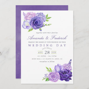 Invitación a la boda floral de acuarela ultra viol