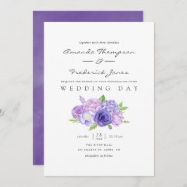 Invitación a la boda floral de acuarela ultra viol
