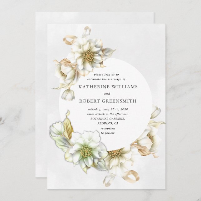 Invitación a la boda floral de alabastro victorian (Anverso / Reverso)