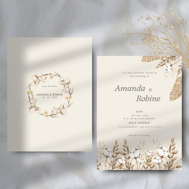 Invitación a la boda floral de algodón en boho neu (Subido por el creador)