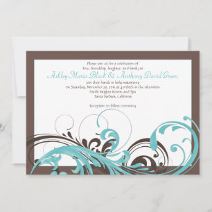 Invitación a la boda floral de Aqua Blue y Brown