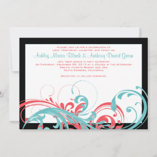Invitación a la boda floral de Aqua y Coral