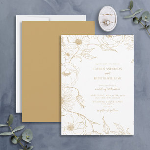 Invitación a la boda floral de arte de la línea de