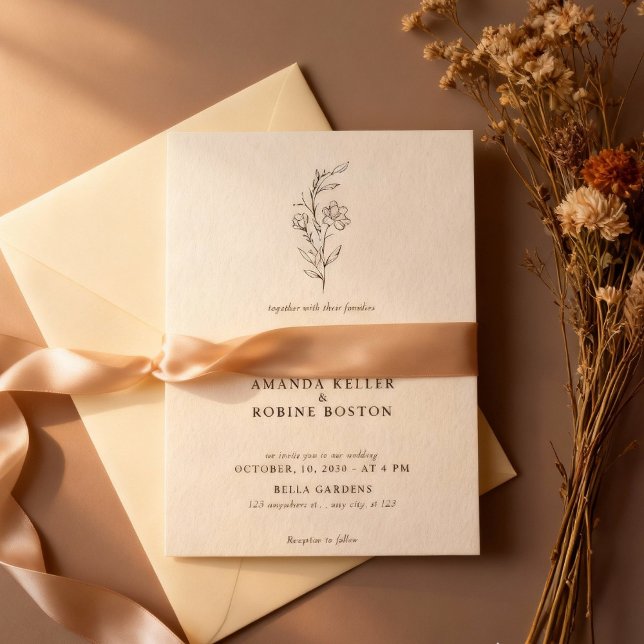 Invitación a la boda floral de arte en línea minim (Subido por el creador)