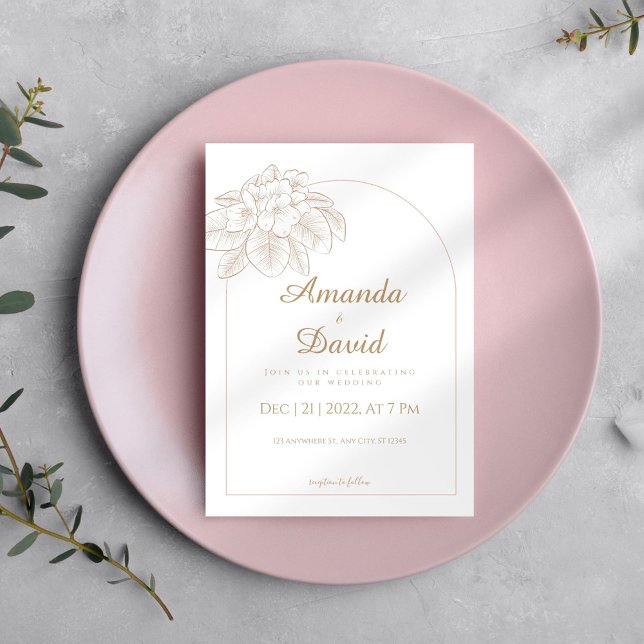 Invitación a la boda floral de arte en línea minim (Subido por el creador)