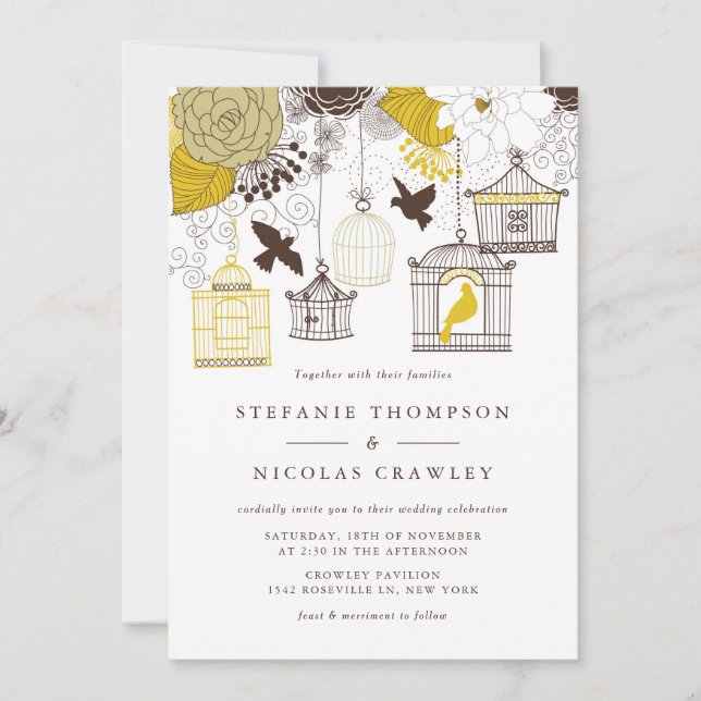 Invitación a la boda floral de aves vendimias amar (Anverso)
