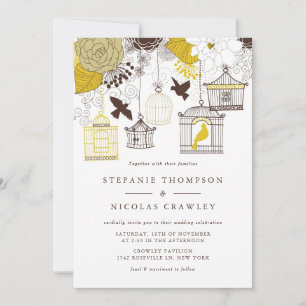 Invitación a la boda floral de aves vendimias amar
