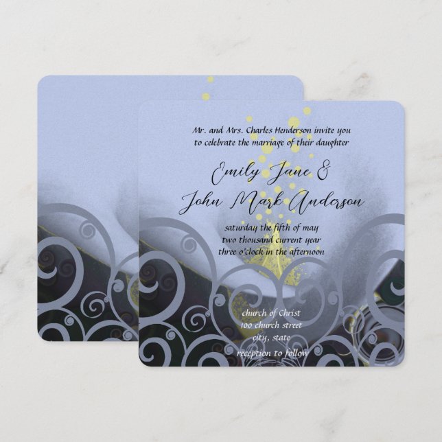 Invitación a la boda floral de Blue Coral Calla Li (Anverso / Reverso)