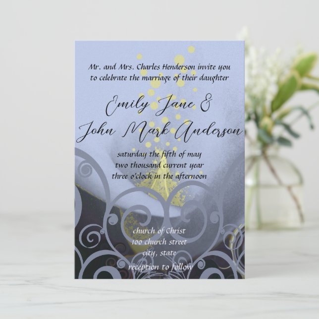 Invitación a la boda floral de Blue Coral Calla Li (Anverso de pie)