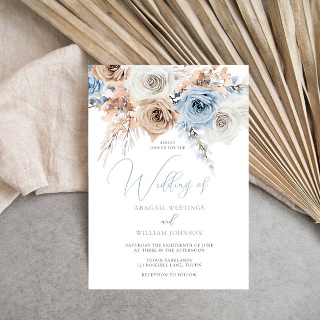 Invitación a la boda floral de Boho azul y turbio (Subido por el creador)