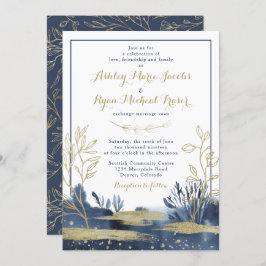 Invitación a la Boda Floral de Boho Blue Gold de l