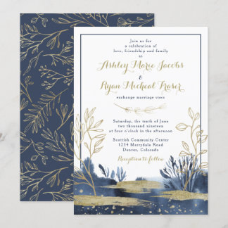 Invitación a la Boda Floral de Boho Blue Gold de l