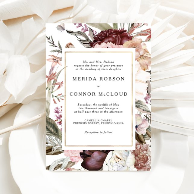 Invitación a la boda floral de Boho Borgoña (Subido por el creador)
