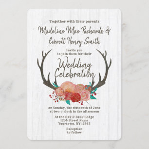 Invitación a la boda floral de Boho Deer Antler