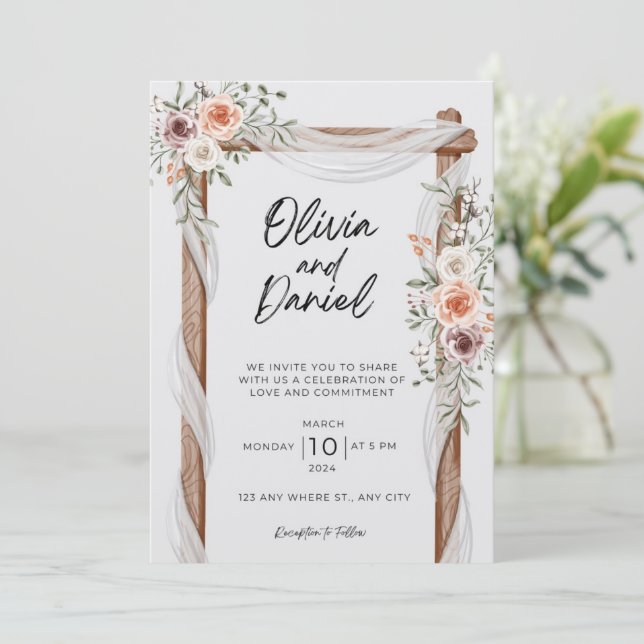 Invitación a la boda floral de Boho Neutral Rústic (Anverso de pie)