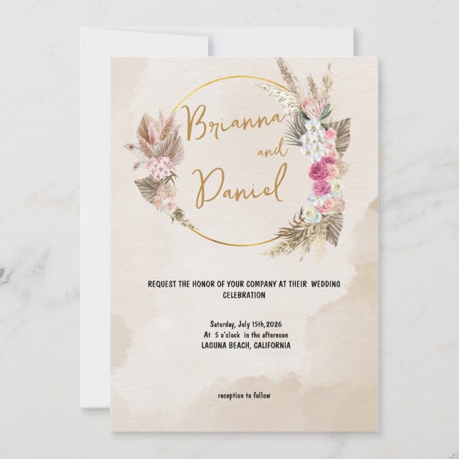 Invitación a la boda floral de boho rústico (Anverso)