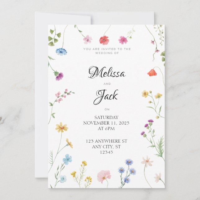Invitación a la boda floral de bonito (Anverso)