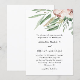 Invitación a la boda floral de bonito Rubor