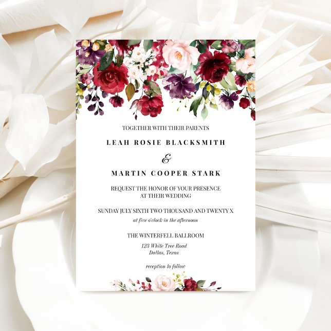 Invitación a la boda floral de Borgoña (Subido por el creador)