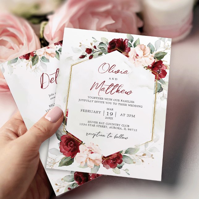 Invitación a la boda floral de Borgoña con detalle (Subido por el creador)