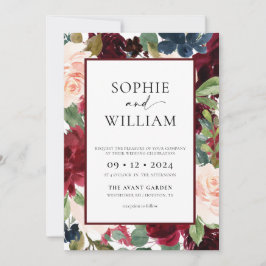 Invitación a la boda floral de Borgoña en Rubor