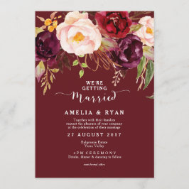 Invitación a la boda floral de Borgoña Marsala