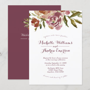 Invitación a la boda floral de Borgoña Marsala