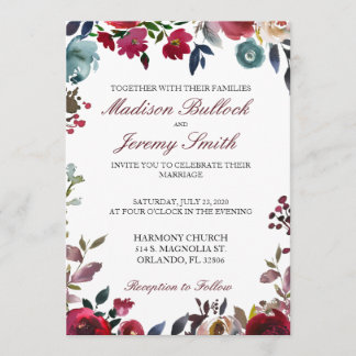 Invitación a la boda floral de Borgoña y la Marina