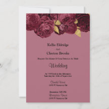 Invitación A La Boda Floral De Borgoña Y Oro