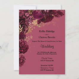 Invitación A La Boda Floral De Borgoña Y Oro