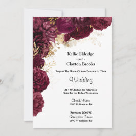 Invitación A La Boda Floral De Borgoña Y Oro